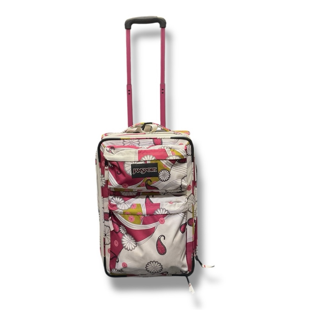 🧳 JanSport Rolling Suitcase Carry-On Luggage 🌸 Pink Paisley Floral‎ Travel Bag